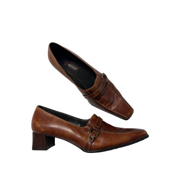 Ecco Womens Brown Leather Heeled Loafers Size 39, 8-8.5 - Picture 2 of 8